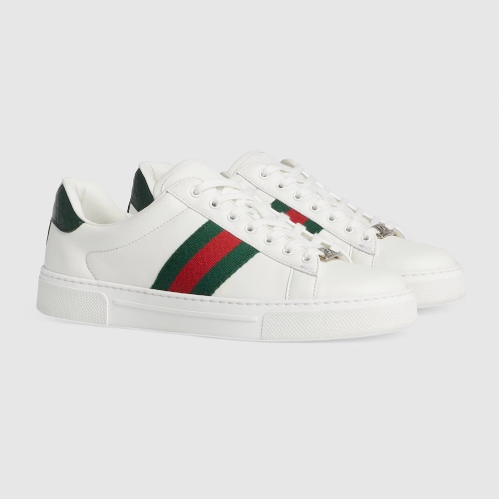 Gucci White Sneakers with Green and Red Stripes